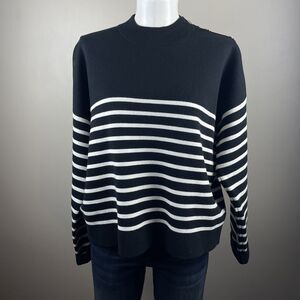 Whistles Women’s Size M Black White Striped Preppy Classic Sweater